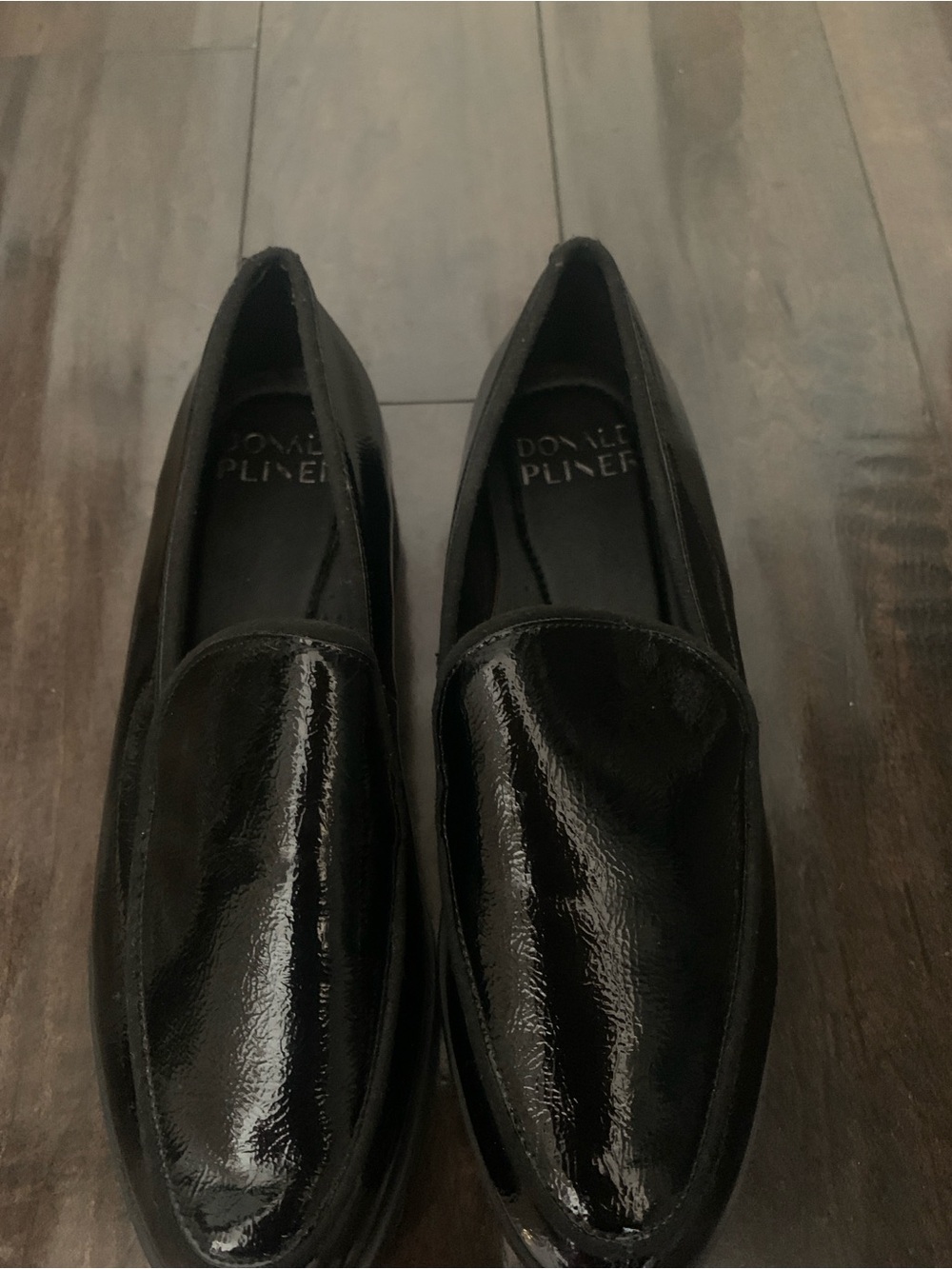 Woman’s Donald J. Pliner Black Patent Leather Slip-On Loafers Lug Sol NWOT Sz 7